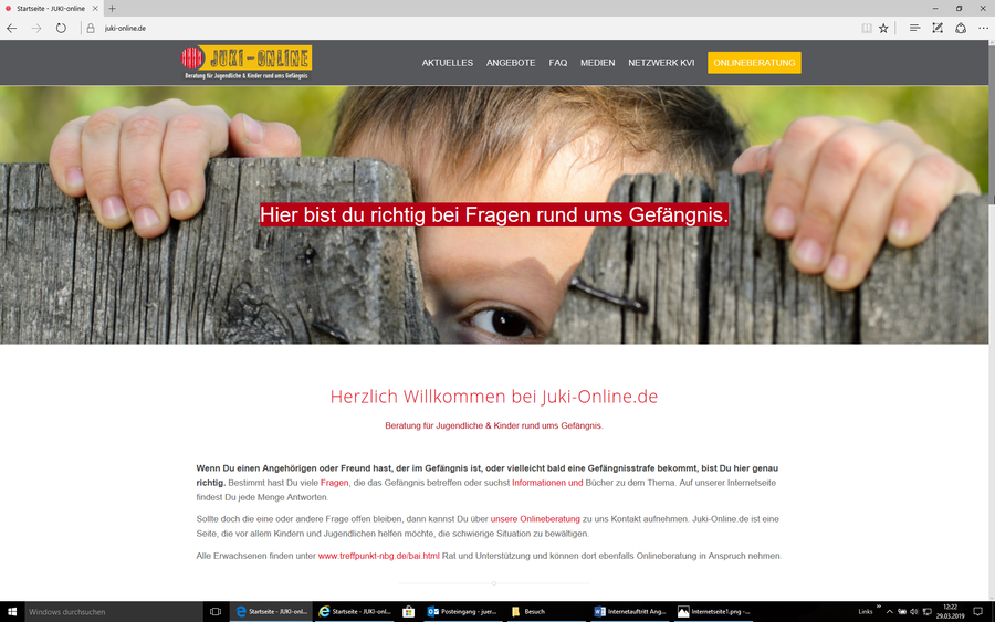 Screenshot (zur Internetseite juki-online mit Informationen für Kinder und Jugendliche zum Gefängnis)