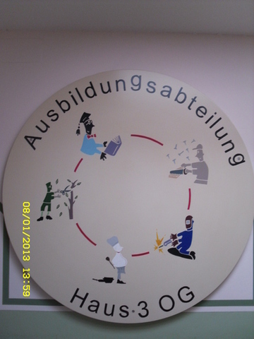 Schild der Ausbildungsabteilung mit Bildern unterschiedlicher Berufsgruppen